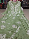 Embroidered rayon Chikankari riyon kurta and palazzos, three-quarter sleeves, Indian women's fashion set for sizes M (38in bust) and L (40in bust)
