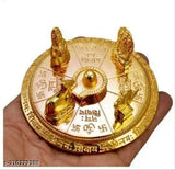 Gold-plated brass Shiv Parivar idol with Shivling, Kartik, and Ganesh - decorative showpiece (9cm x 9cm x 4cm)