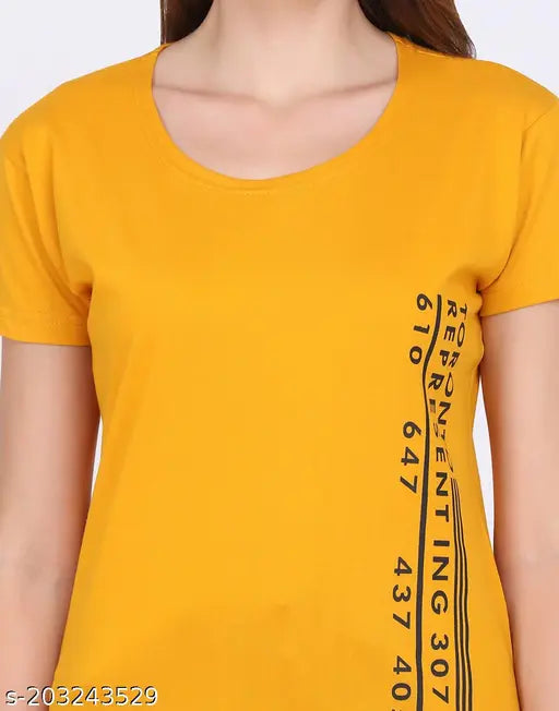 Black cotton blend round neck t-shirt by Zazbi Typography for women