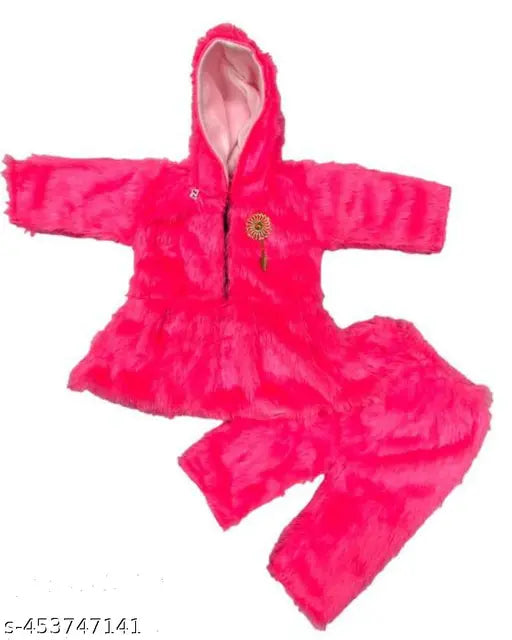 Fancy, stylish pink wool frock for infants and toddlers from India