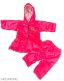 Fancy, stylish pink wool frock for infants and toddlers from India