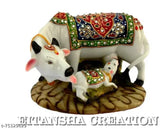 Hand-crafted resin Kamdhenu cow and calf statue, traditional spiritual decor for home or office, Indian origin