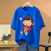 Blue cotton oversized t-shirt by Skyct Store, printed with Viral Sipper Girl design, short sleeves