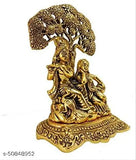 Gold oxide Krishna idol with flute under tree, 14x7.5x19cm Religious showpiece for Pooja room