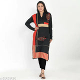 Women's black rayon A-line woven design kurti, three-quarter sleeves, self-design. Warm woolen kurti for daily wear in various occasions, suitable for office, college, parties, family places, and festivals. Hand wash only, comfortable fit, and soft material. Kurti available in sizes L and XL (bust size 40 in, size length 44 in). Perfect blend of comfort and style, ideal for winters. Made in India