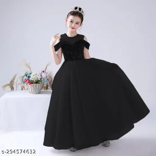 Embellished net short sleeves dress for girls, trendy frocks design, India origin, sizes XS-XXL, age 3-9 years
