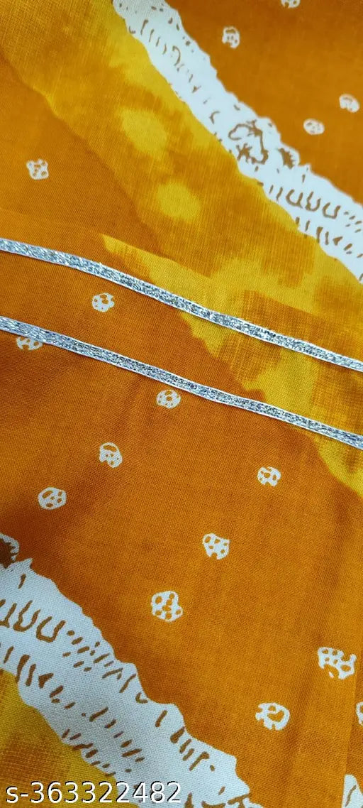 Yellow rayon haldi ceremony kurti with orange lahariya print and embroidery, three-quarter sleeves for women