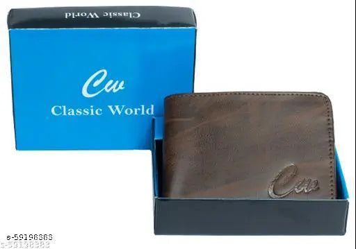Brown PU two-fold leather wallet by Classic World - free size, solid design, perfect for men's accessories