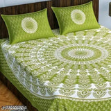 Jaipuri pure cotton double queen bedsheet with 2 pillow covers, ethnic motifs, machine washable, soft & smooth finish, ideal for AC room and anniversary occasions, size 83x92 inches