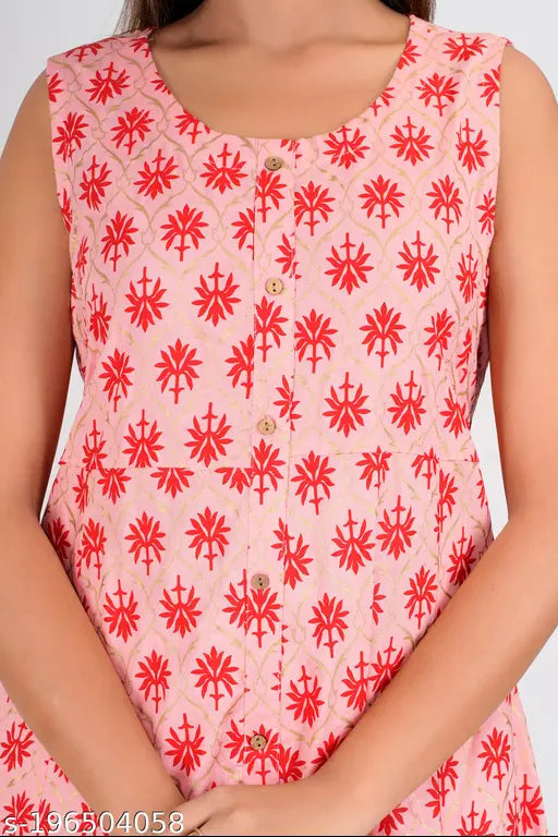 Rayon sleeveless Anarkali kurti, printed combo for Indian fashion, size S (36in bust, 46in length)