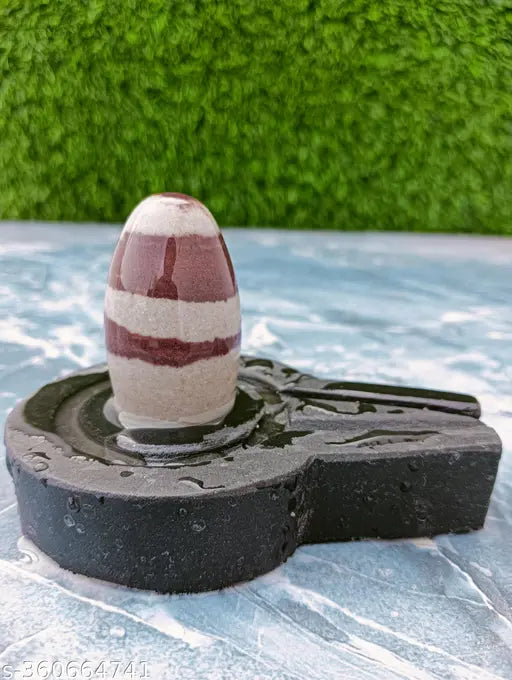 Brown marble Narmadeshwar Shivling, sacred symbol for home pooja, handcrafted from Narmada River stone