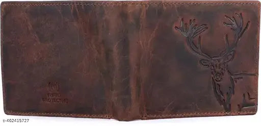 Brown, genuine leather men's wallet with RFID protection, 2 compartments, free size (9x11cm), handcrafted in India
