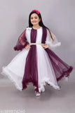 Kids girls party dress, printed net with long sleeves, Indian handcrafted