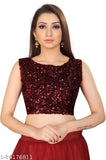 Satin sequin work semi-stitched lehenga choli set with ruffle net dupatta and lace print, alterable up to 42 inches