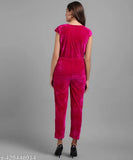 Pink velvet cap sleeves jumpsuit, comfortable women's party wear by Elizy