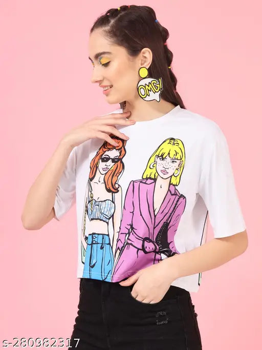 Trendy printed Insta t-shirt for women, lycra short sleeves, India origin