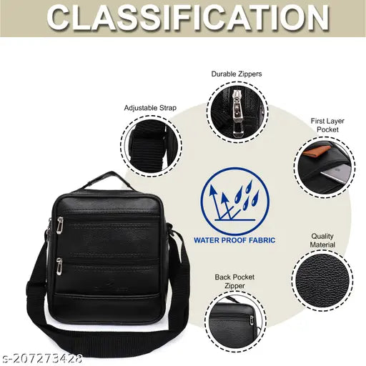 Brown faux leather men's sling bag, perfect for travel and outdoor activities