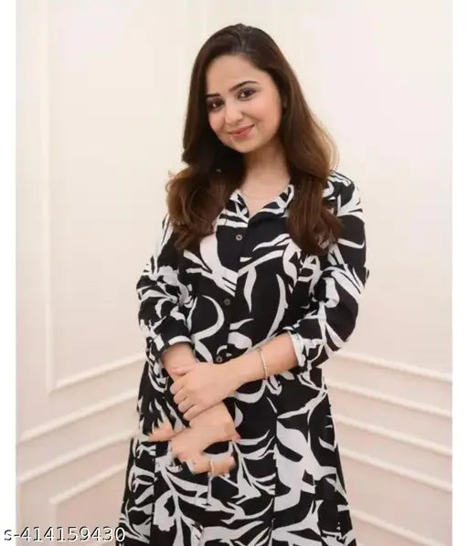 Women's Printed A-line Kurta Pant Set, rayon fabric, three-quarter sleeves, Indian ethnic attire