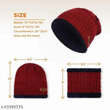 Arcylic unisex woven winter cap & scarf set, soft wool & fur inside - warm & stylish accessory