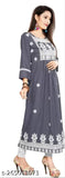 Rayon embroidered kurta with three-quarter sleeves, Indian women's fashion, KUNJAL brand