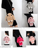 Synthetic fluffy bunny sling bag, perfect for casual outings, soft handbag for girls featuring 1 compartment, self-design net pattern, removable strap, and a charming rabbit design from India
