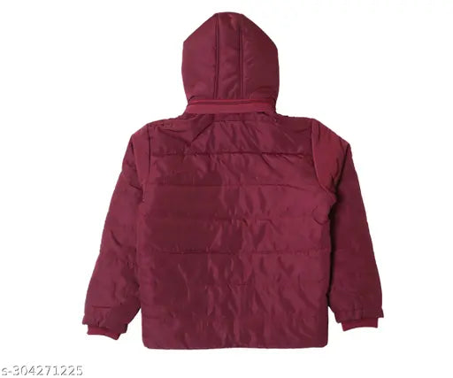 Nylon Indian Fort winter jacket for boys, solid pattern with zip closure - boys' wear