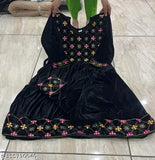 Velvet embroidered Anarkali kurti and pant set, black, elegant winter collection, premium quality velvet for party wear, India