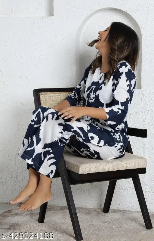 Trendy floral print rayon night suit dress, short sleeves lounge wear set for women sleepwear
