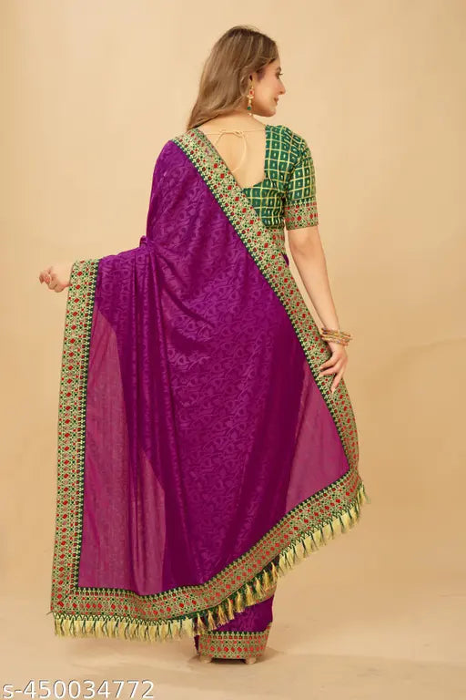 Printed chiffon saree with brocade blouse, trending party wear for festive occasions like Diwali and Navratri. Single chiffon blend saree with lace border and separate blouse piece." (125 characters)