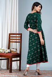 Rayon three-quarter sleeve printed gown with kundan and bead embellishments, Indian designer clothing for women S-XXXL
