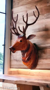 Dark-brown leather Barasingha deer head, 12 inch wall hanging. Premium decorative showpiece for home or office interiors." (93 characters)