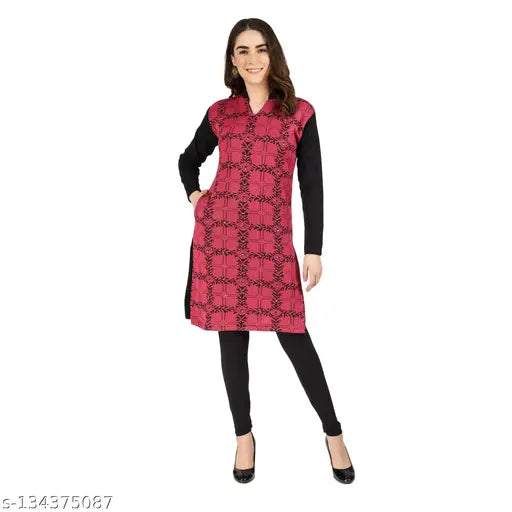 Three-quarter sleeve printed woolen kurta, vibrant Indian print on women's full sleeve, Christy's Collection