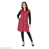 Three-quarter sleeve printed woolen kurta, vibrant Indian print on women's full sleeve, Christy's Collection