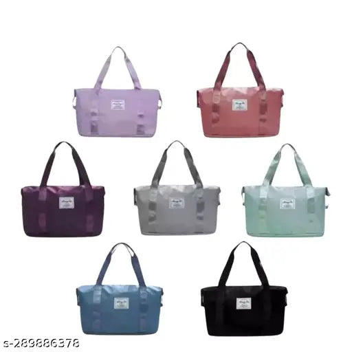 Waterproof polyester travel bag for women, large capacity, multi-color, features four compartments. Ideal for multifunctional handbag travel