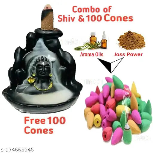 Poly resin Shiv Smoke Backflow Fountain/Incense Burner/Decorative Statue, Indian artistry featuring Laxmi Ganesh with 100 free backflow incense cones
