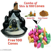 Shiv Smoke Backflow Fountain Poly Resin Decorative Idol, creates smokey waterfall effect with free incense cones