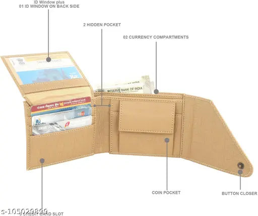 Solid PU leather bi-fold wallet for men, 2 compartments, perfect gifting solution during festivals like Diwali or weddings