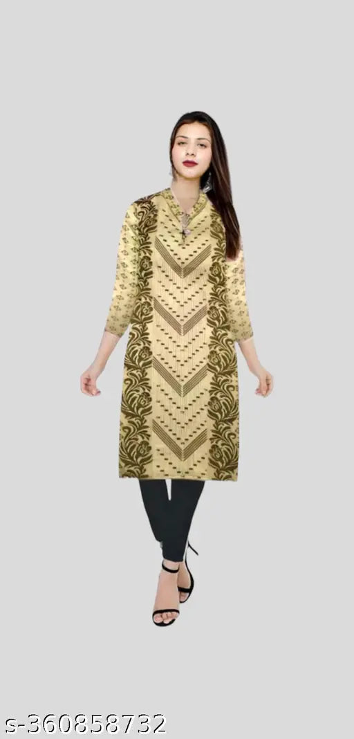 Printed woolen A-Line kurti for women in low price, three-quarter sleeves, Indian origin