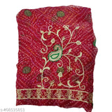 Georgette Rajputi Poshak for women, embellished with Aari and stonework, semi-stitched set (Lehenga: 39in, Duppatta: 2.2in)