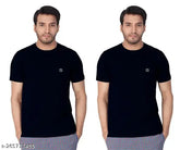 Navy blue solid round LUX Men's cotton blend t-shirt, short sleeves, logo, made in India (M-XXL)