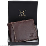 Brown leather RFID blocking men's wallet, 6 card slots, slim design with stitching details