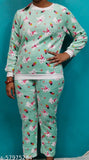 Wool printed nightsuit for girls, long-sleeved pyjamas with top bust size 36in, bottom waist size 16in