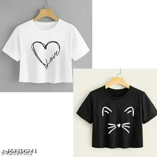 Premium Quality cotton crop t-shirts, short sleeves with printed design by Kishroe Ji Sales (India)