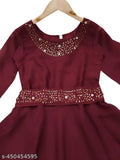 Maroon Georgette Daimand Gown, solid pattern, long sleeves, women's formal wear, Indian design