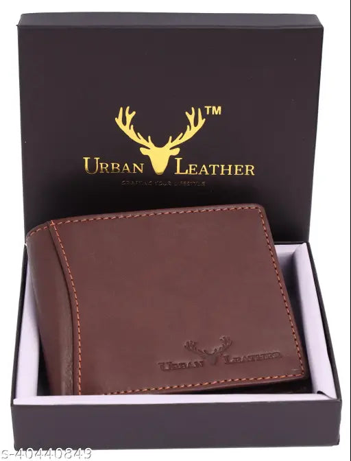 Brown leather urban wallet, 2 compartments, RFID blocking, genuine leather accessory for men