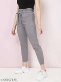 Cotton Lycra Skiny Belt Trousers - Solid, available in sizes 26, 28, 30, 32, 34, 36 (India-made)