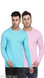 Sky Blue and Pink Cotton Blend Solid Full Sleeve T-Shirts (2pcs), perfect men's gift, India origin