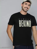 100% cotton black men's printed round neck T-shirt, short sleeves, classic style for everyday wear