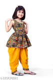 Printed pink cotton anarkali kurta set with dhoti pants for girls, size 12-18 months, India origin