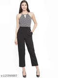Black checked crepe sleeveless jumpsuit by Magnetic Designs, perfect for casual events, made in India
